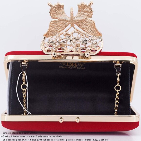 ⚡Women\'s Red Velvet Fabric Butterfly Clasp Crystal Evening Clutch Bag